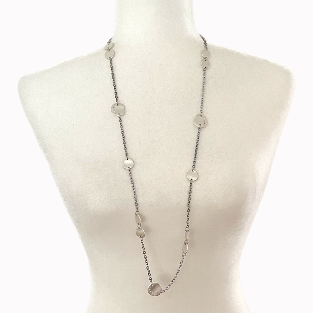 Silver Geometric and Crystal Layering Necklace